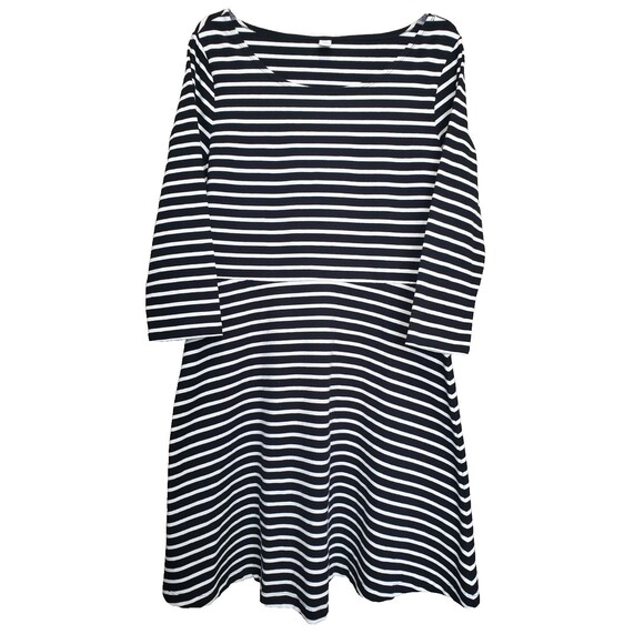 Old Navy Black/White Striped Jersey Knit Scoop Neck Fit & Flare Dress Large NWT - Picture 1 of 7